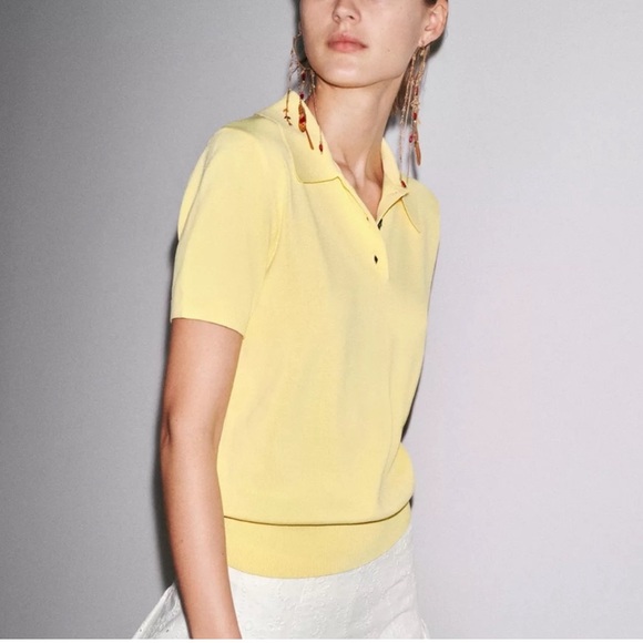 🆕 Zara SHORT SLEEVE KNIT POLO TOP - Picture 4 of 7